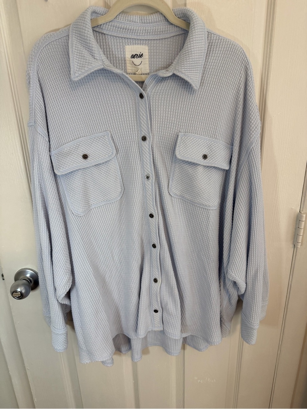 aerie women’s Light Blue Waffle Knit Button-Down Shirt